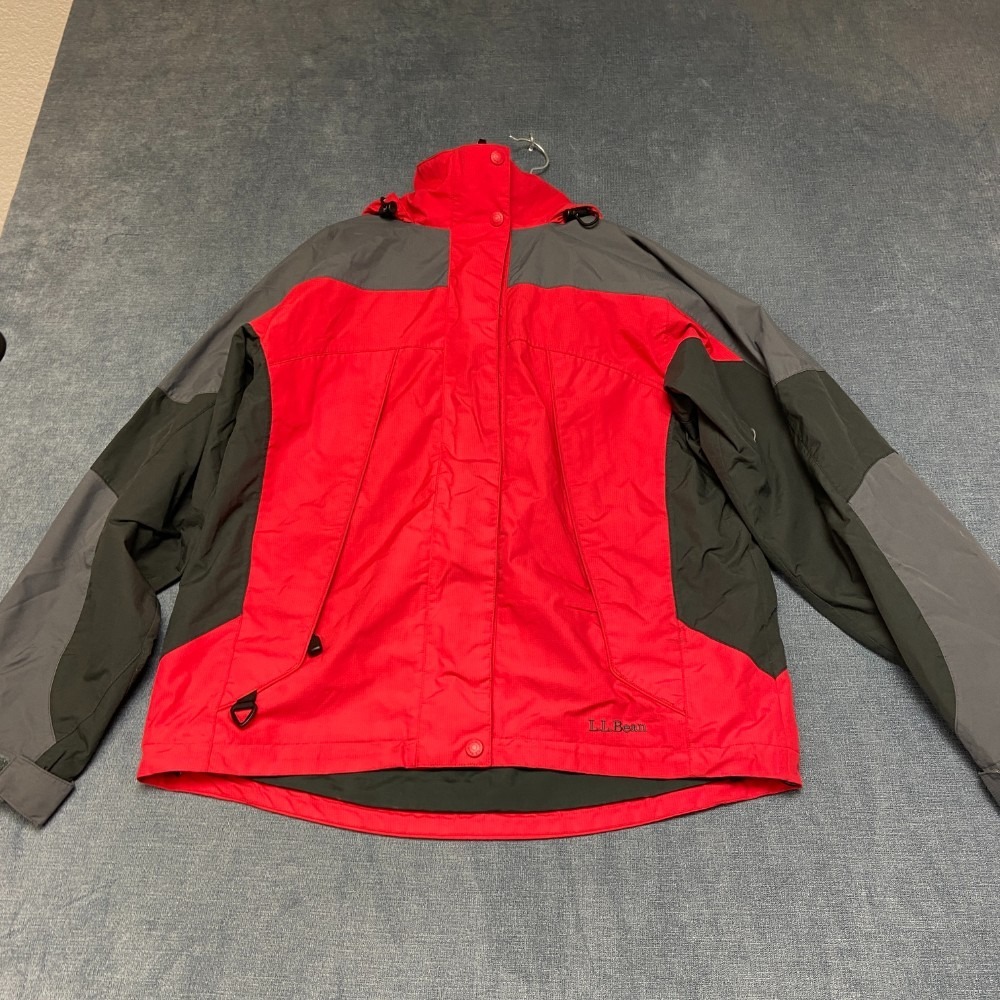 L.L. Bean Snow Ski Jacket Womens Small Red Gray Ripstop Hooded Outdoor Full Zip